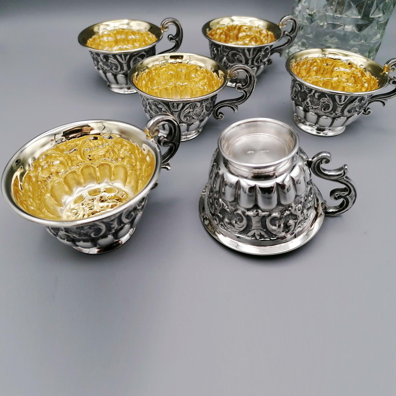 20th Century Italian Solid Silver Set of 6 Vodka Beakers For Sale 3