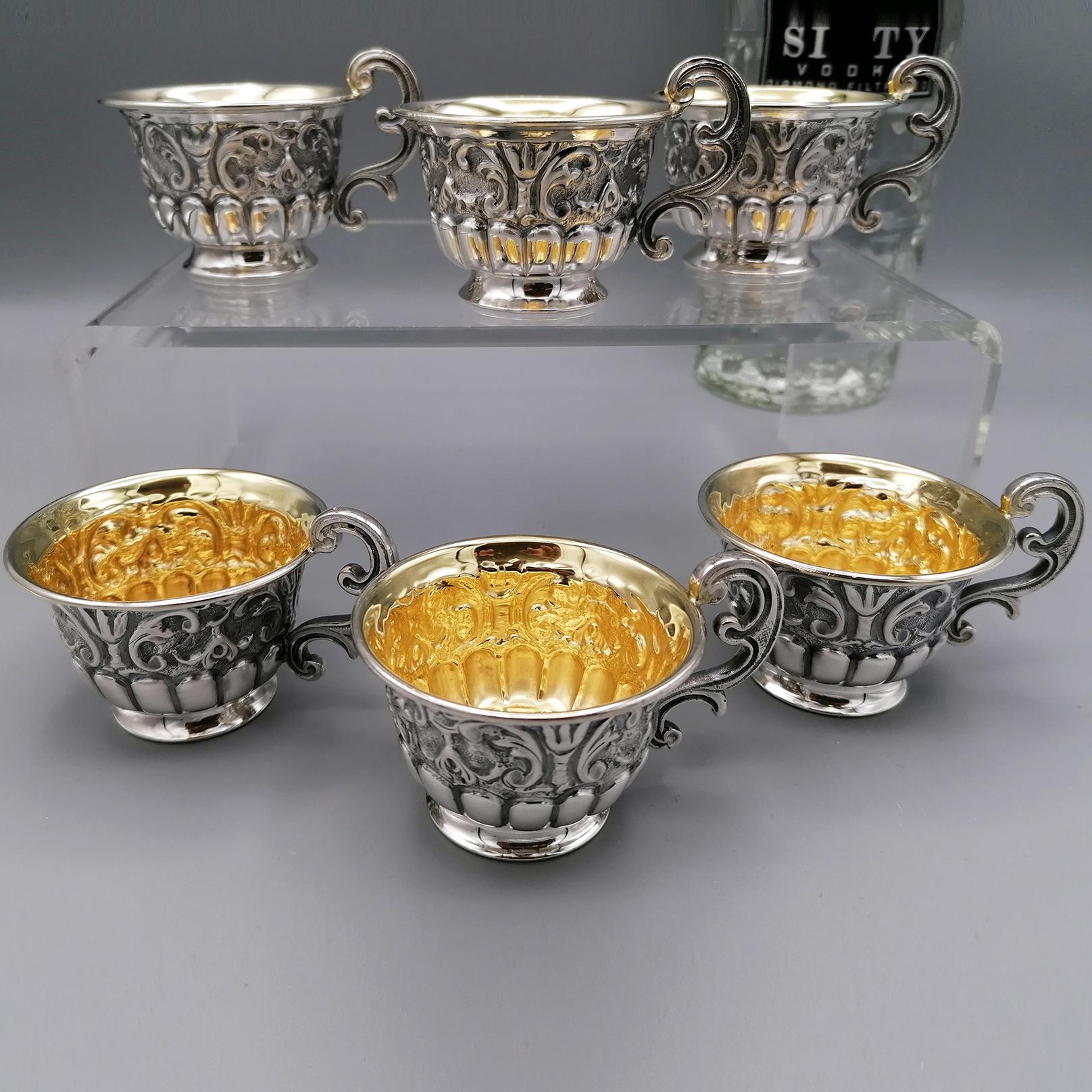 20th Century Italian Solid Silver Set of 6 Vodka Beakers For Sale 5