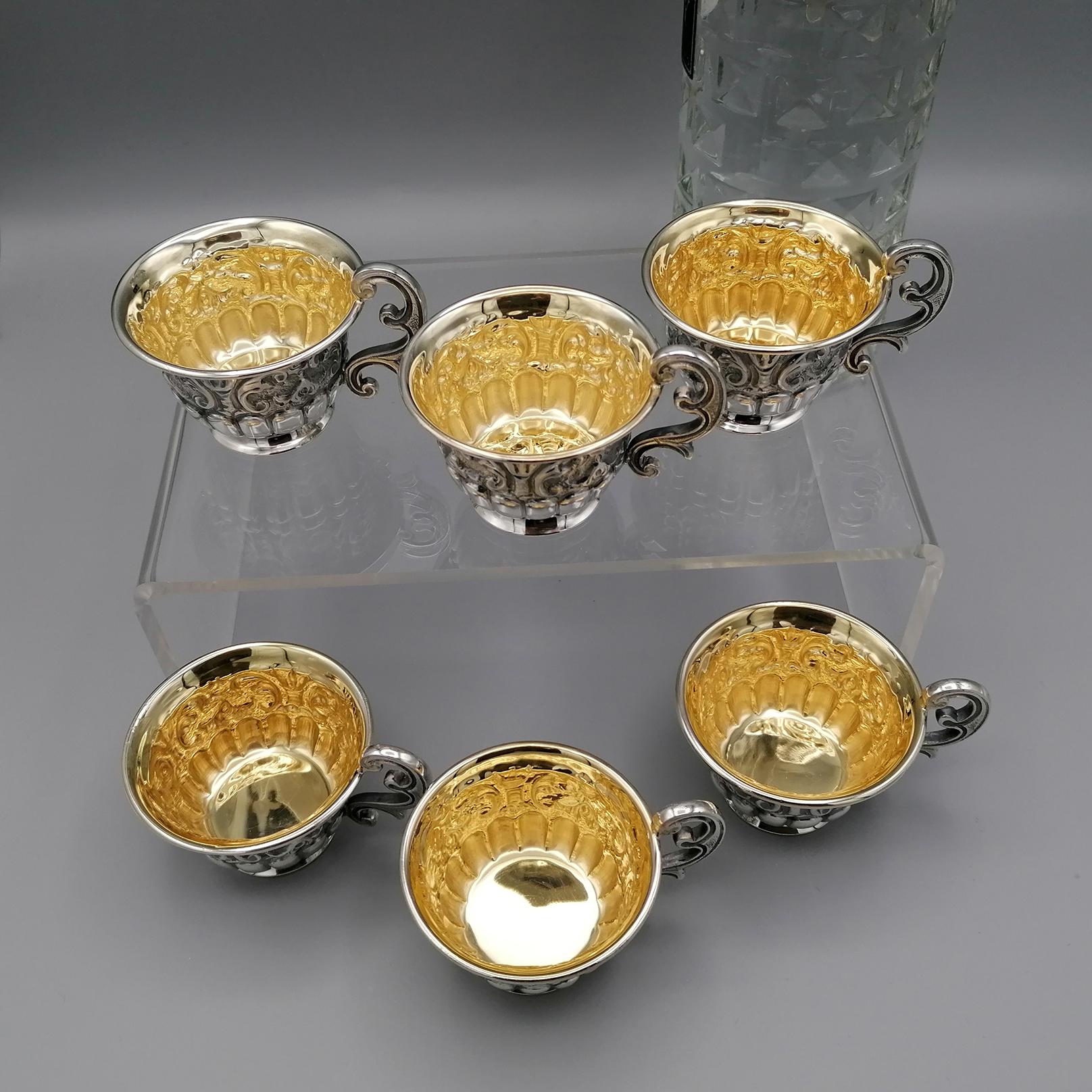20th Century Italian Solid Silver Set of 6 Vodka Beakers For Sale 8