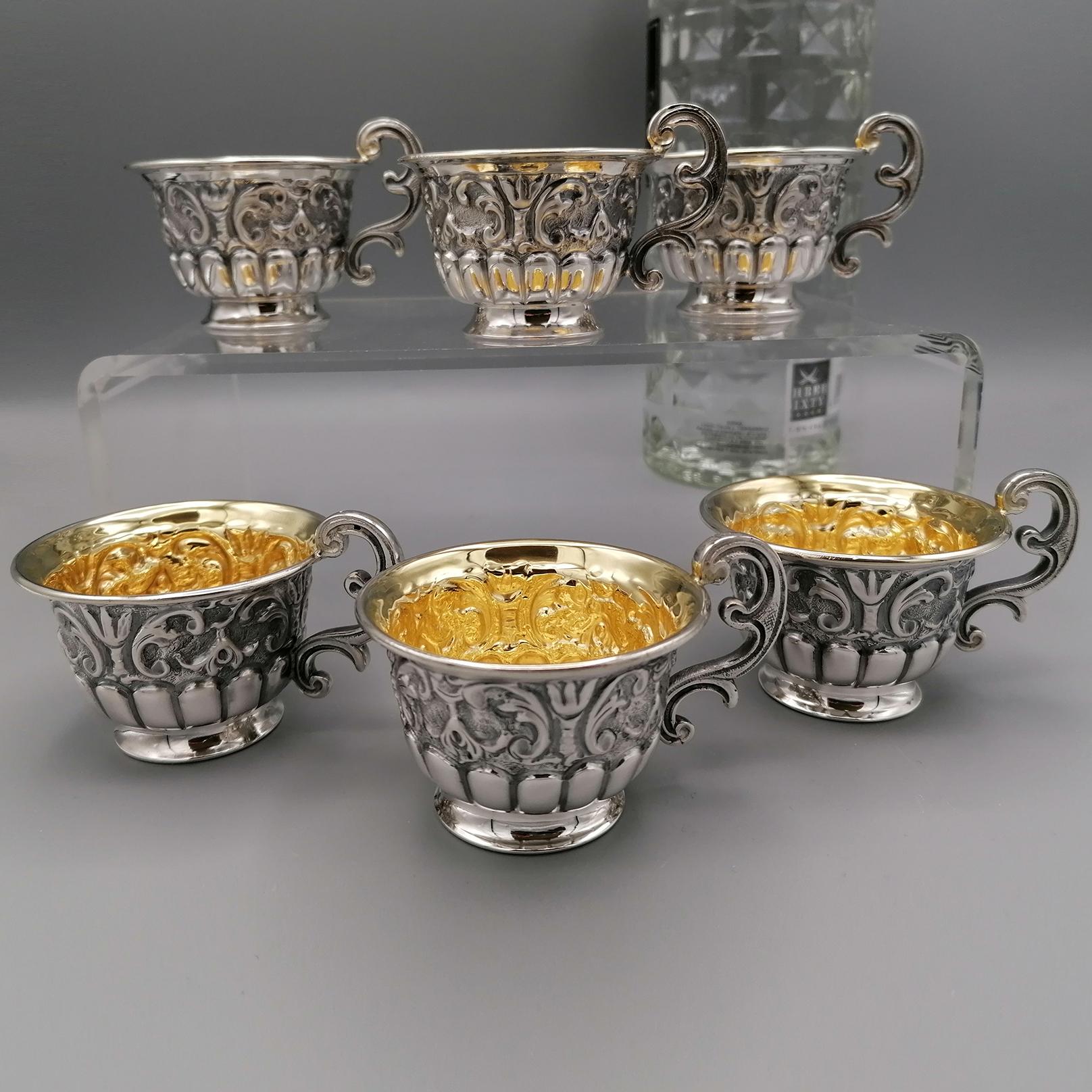 20th Century Italian Solid Silver Set of 6 Vodka Beakers For Sale 9