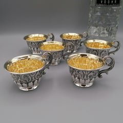 20th Century Italian Solid Silver Set of 6 Vodka Beakers