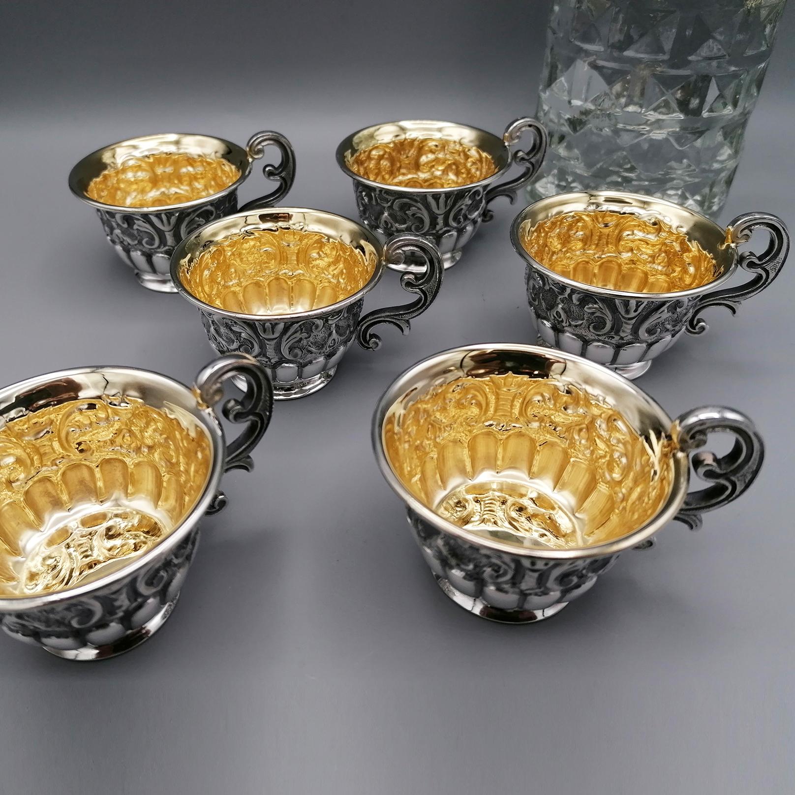 Late 20th Century 20th Century Italian Solid Silver Set of 6 Vodka Beakers For Sale