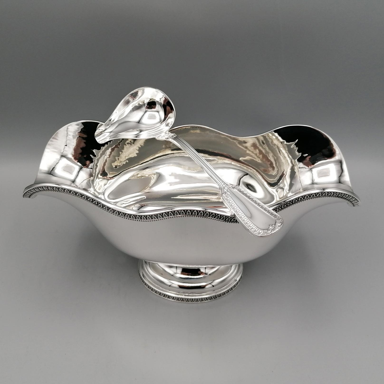20th Century Italian Solid Silver Empire Style Souce Boat with Little Ladle For Sale 4
