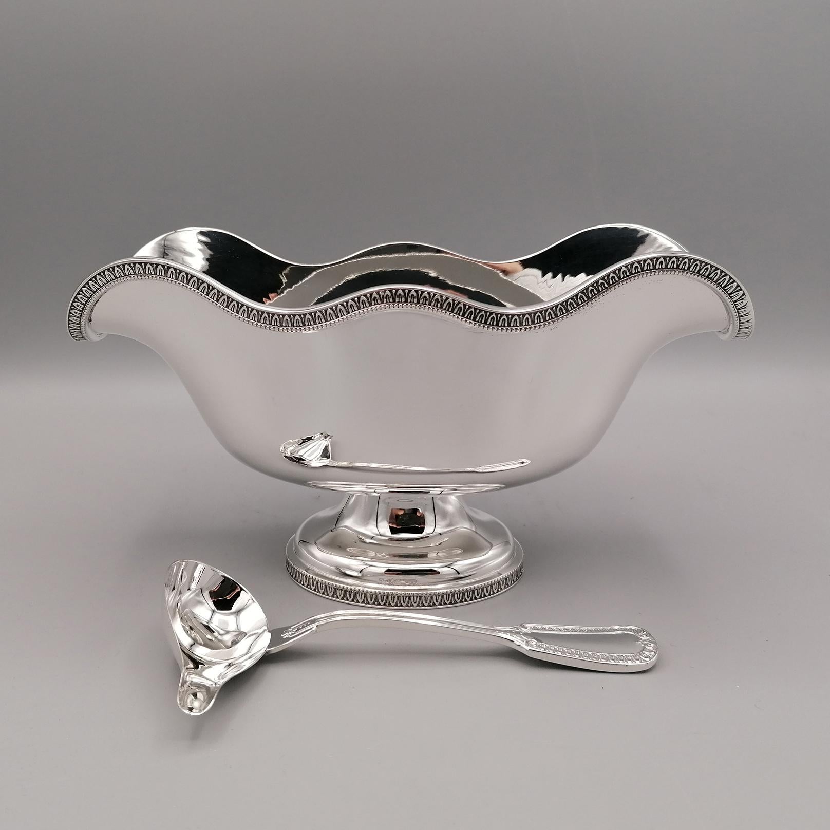 20th Century Italian Solid Silver Empire Style Souce Boat with Little Ladle For Sale 8