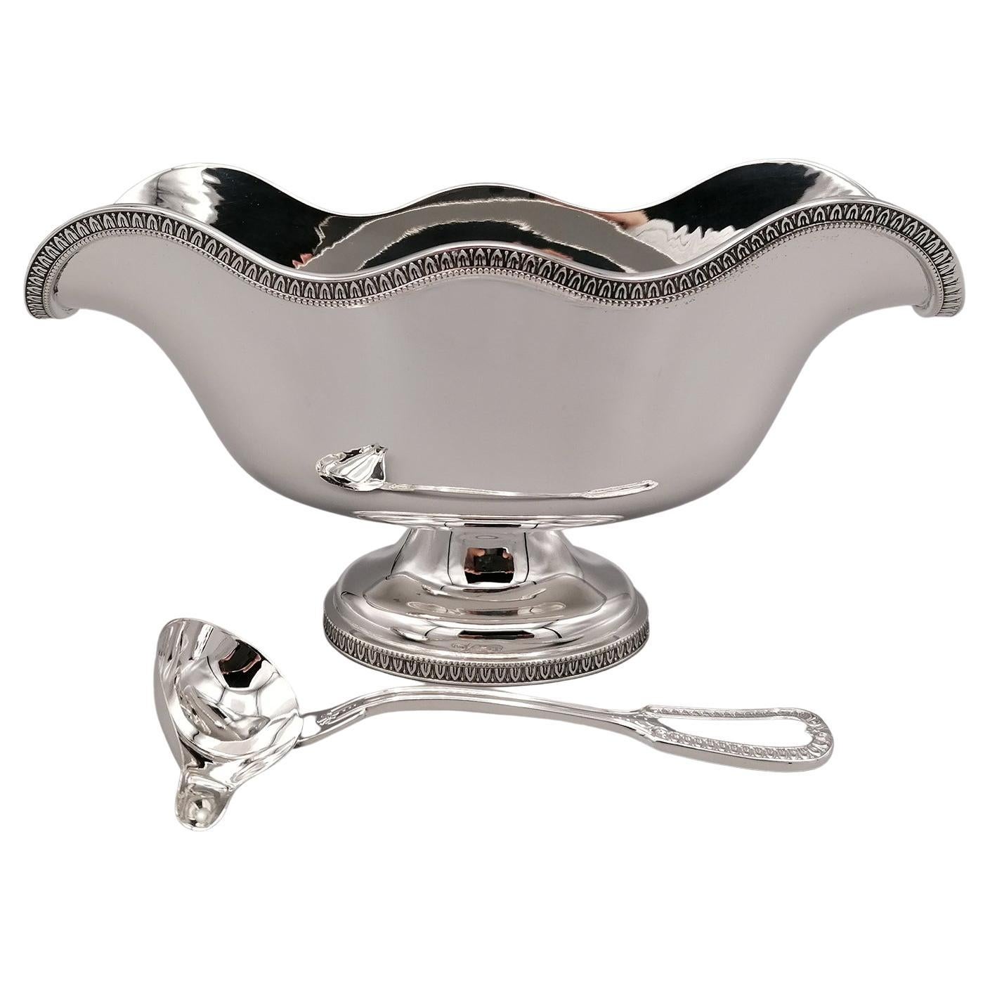 20th Century Italian Solid Silver Empire Style Souce Boat with Little Ladle For Sale