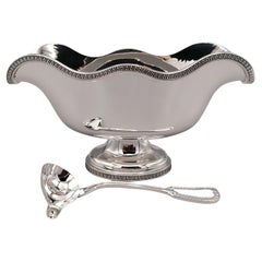 20th Century Italian Solid Silver Empire Style Souce Boat with Little Ladle