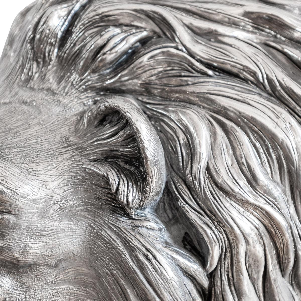 20th Century Italian Solid Silver Statue of a Lion on Marble Base, circa 1970 For Sale 8