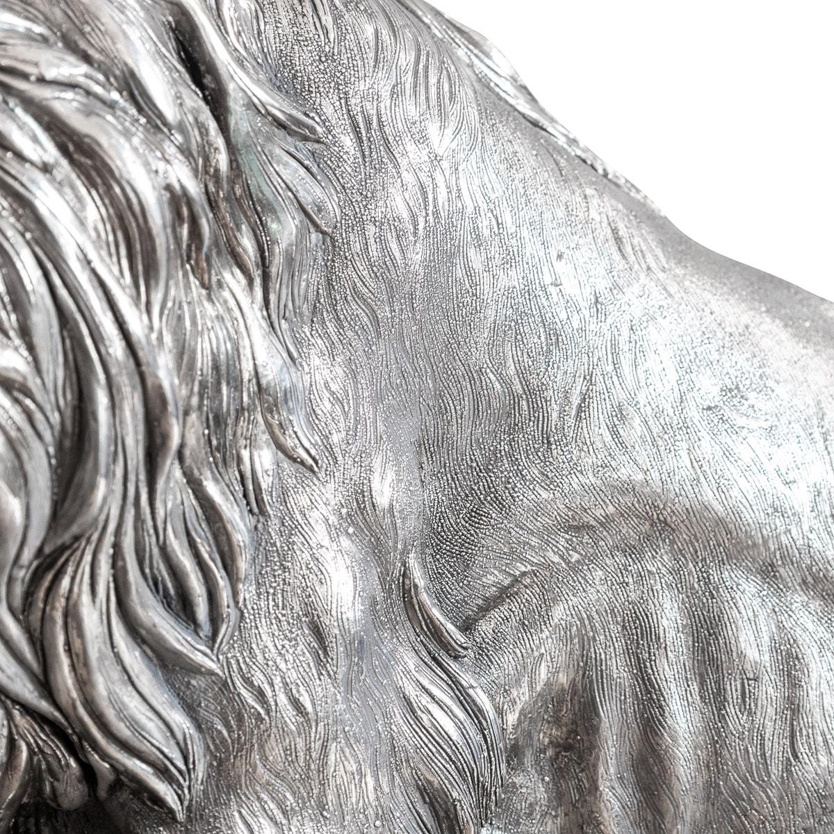 20th Century Italian Solid Silver Statue of a Lion on Marble Base, circa 1970 For Sale 11