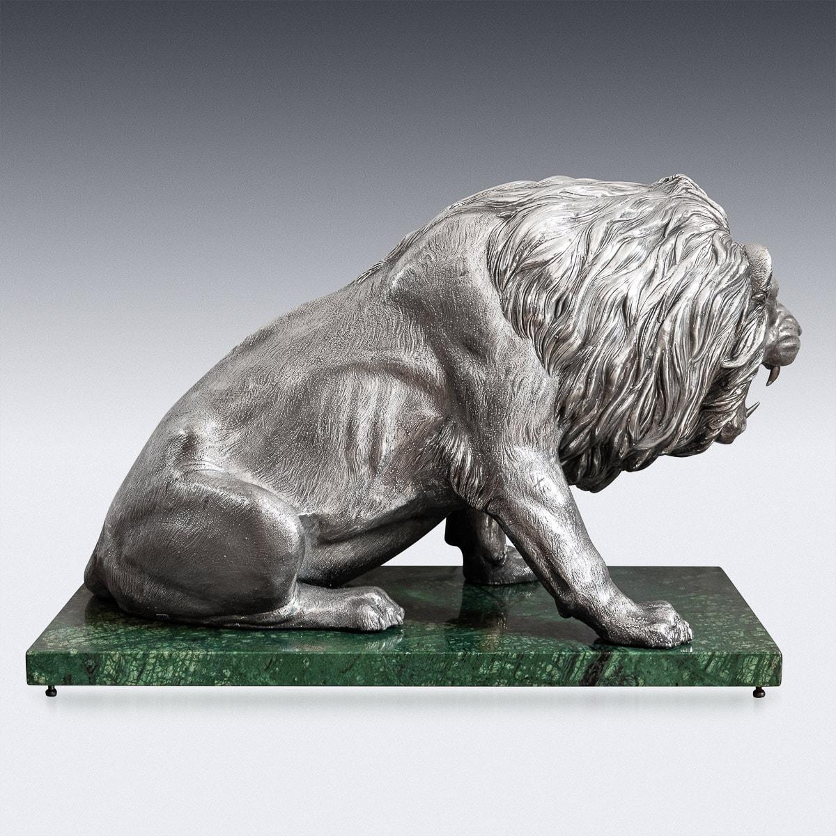 20th Century Italian Solid Silver Statue of a Lion on Marble Base, circa 1970 In Good Condition For Sale In Royal Tunbridge Wells, Kent
