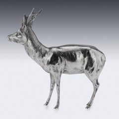 20th Century Italian Solid Silver Statues of a Deer, C.1960