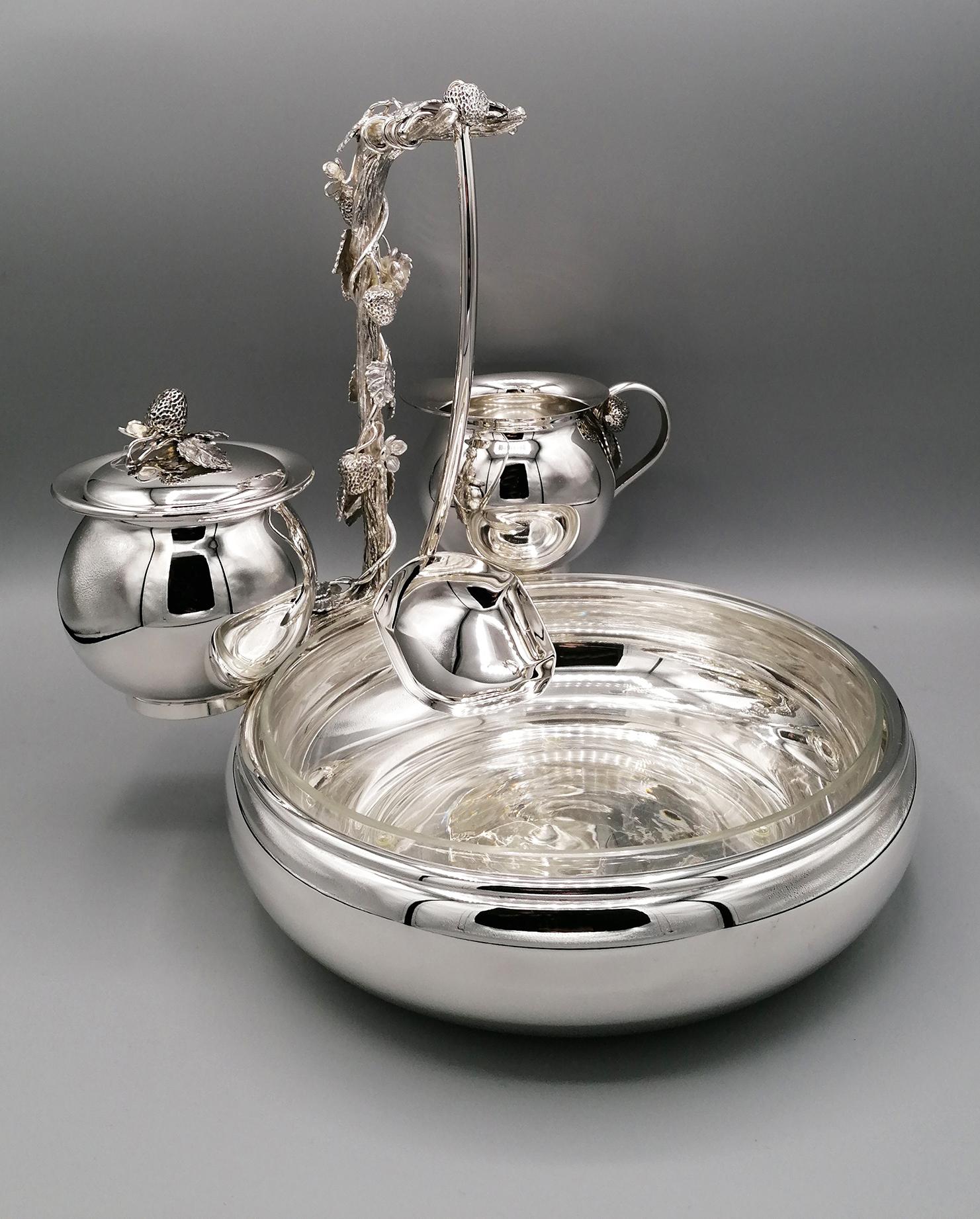 Fresero italiano del siglo XX de plata maciza con azucarero y jarra de limón en venta 11
