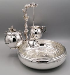 20th Century Italian Solid Silver Strawberry Bowl with Sugar Bowl and Lemon Jug