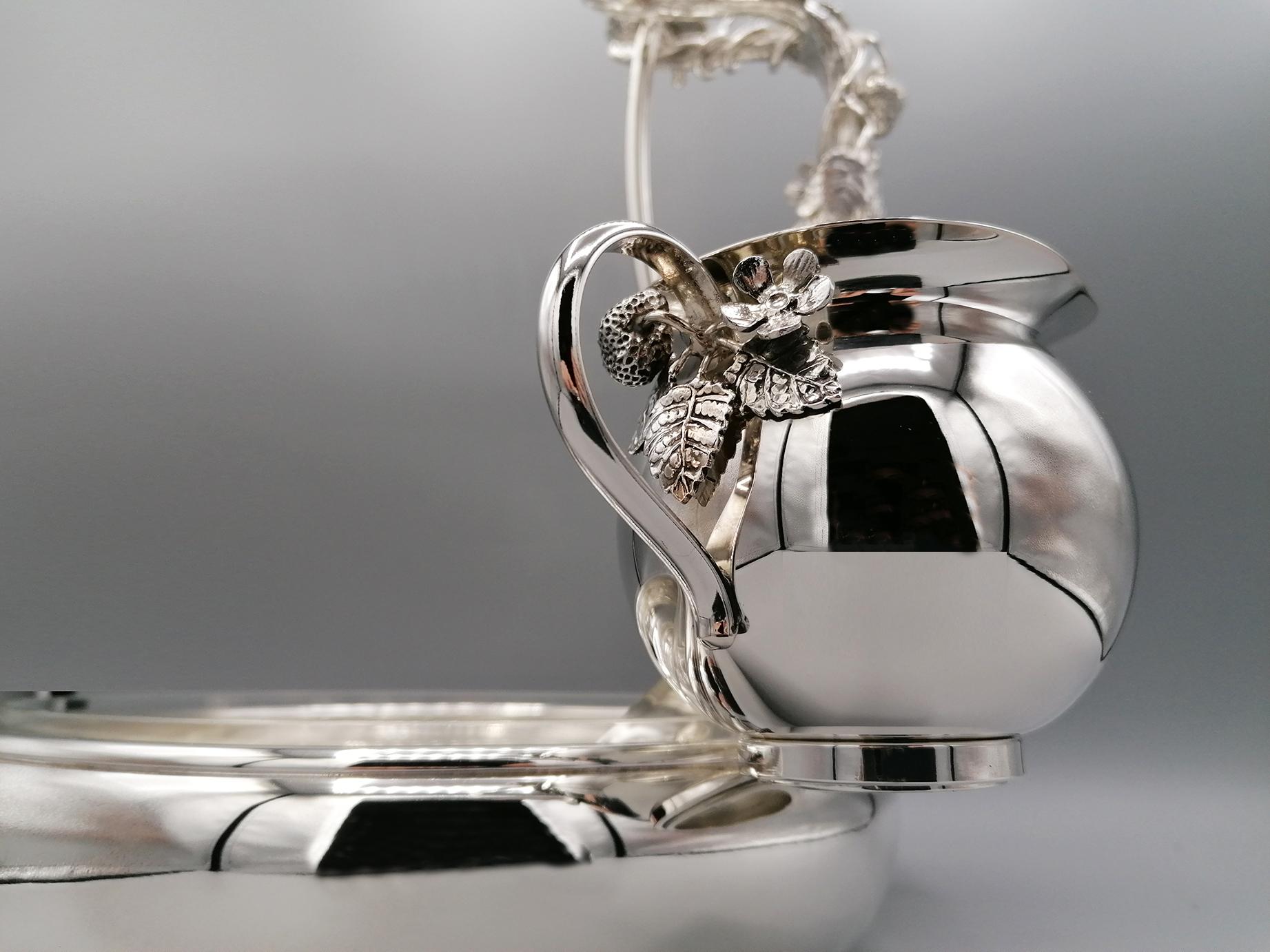 20th Century Italian Solid Silver Strawberry Bowl with Sugar Bowl and Lemon Jug For Sale 3