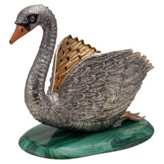 20th Century Italian Solid Silver Swan Jardiniere / Wine Cooler, c.1970