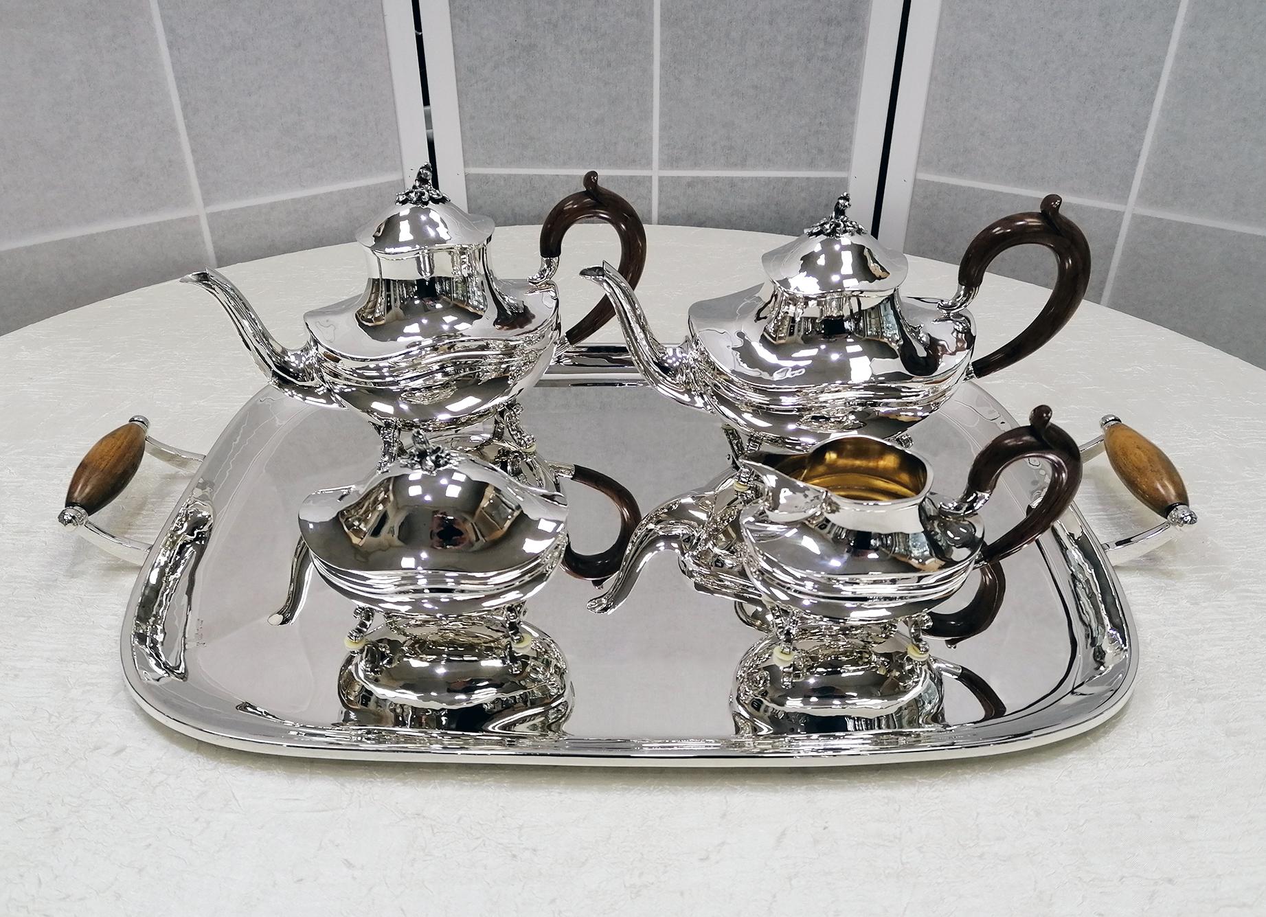 20th Century Italian Solid Silver Tea and Coffee Set with Matching Tray For Sale 14