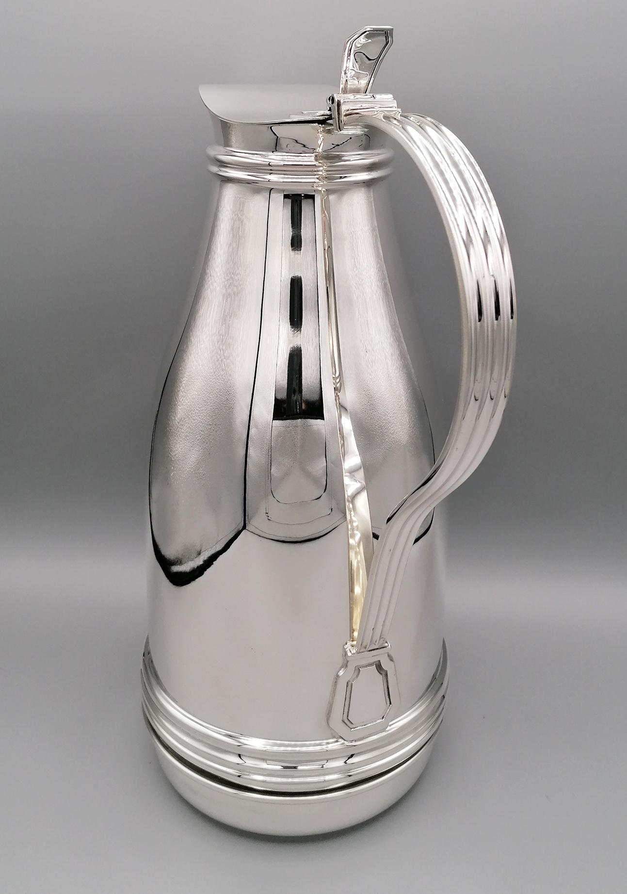 20th Century Italian Solid Silver Art Decò Revival Thermal Jug In Excellent Condition In VALENZA, IT