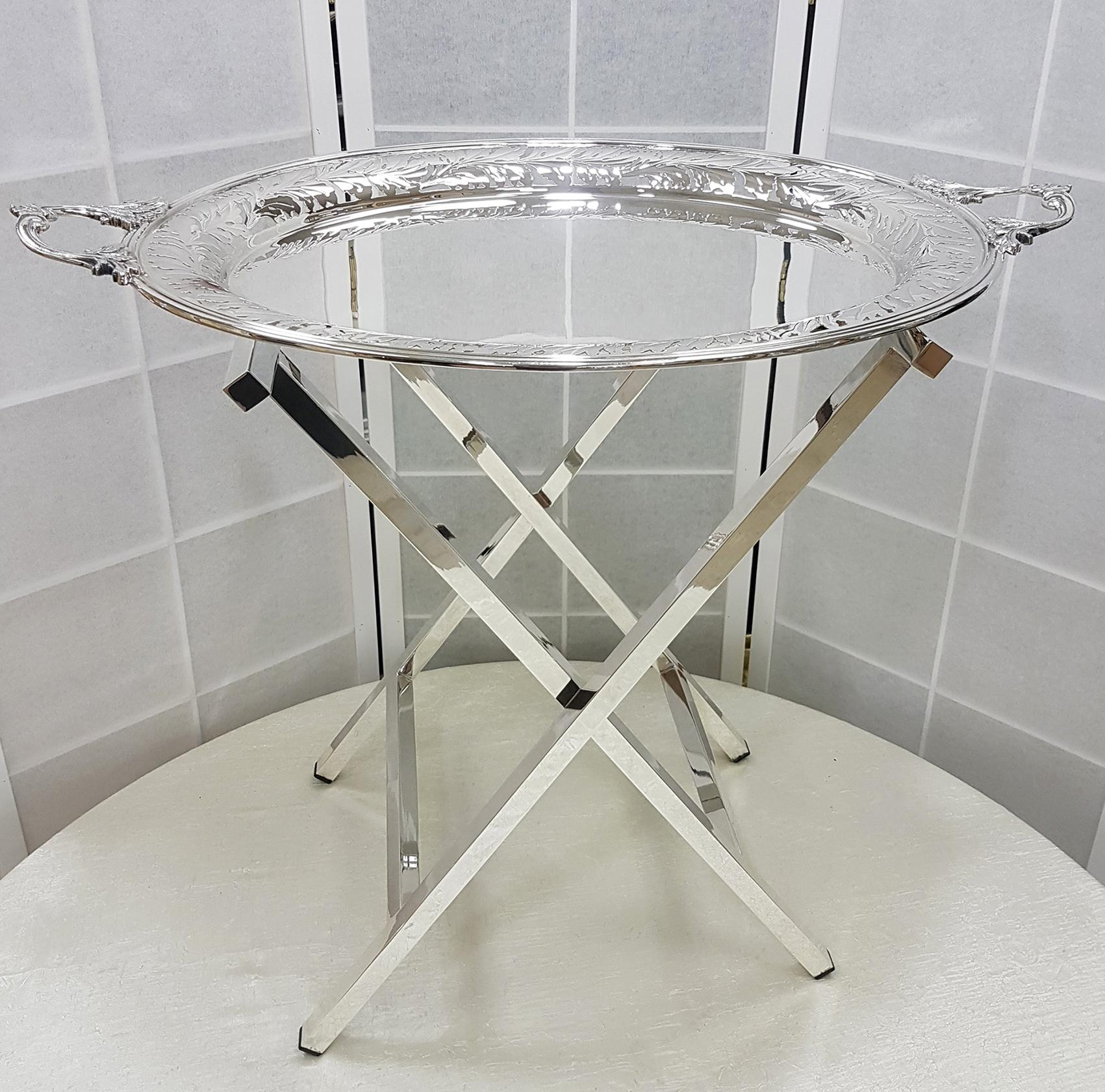 20th Century Italian Solid Silver Tray on Silver Stand For Sale 8