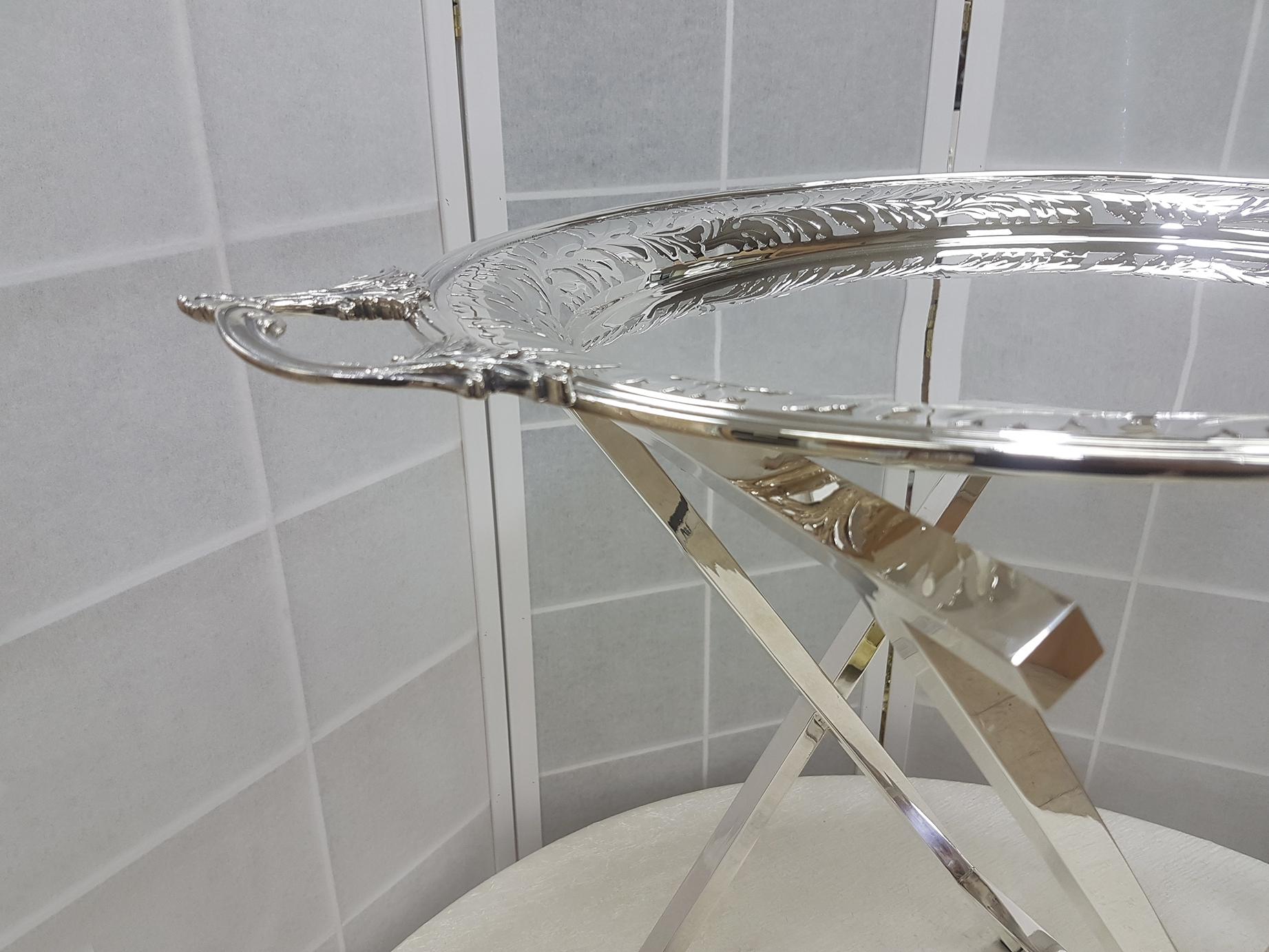 Other 20th Century Italian Solid Silver Tray on Silver Stand For Sale