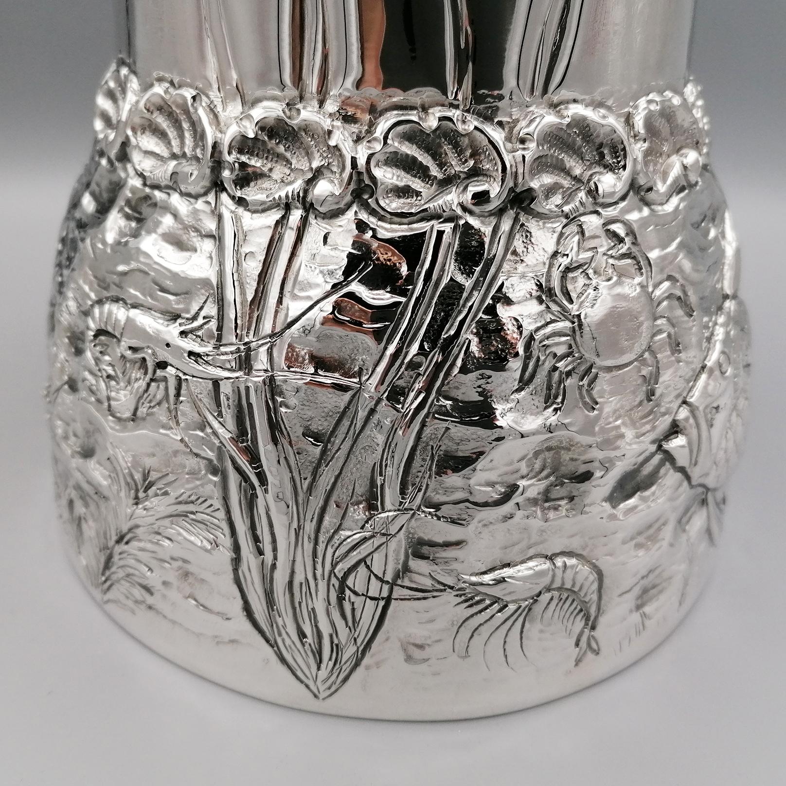 Embossed 20th Century Italian Solid Silver Vase 