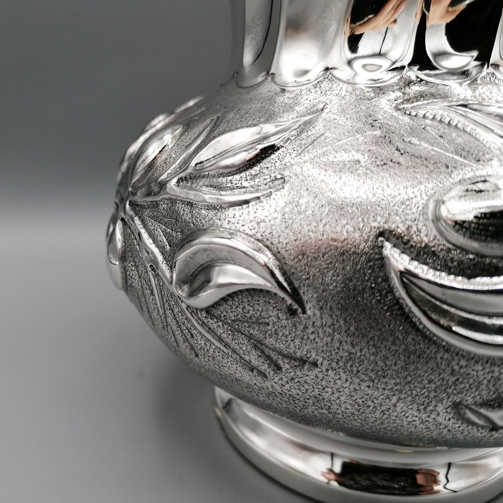 20th Century Italian Solid Silver Vase with Dish For Sale 7