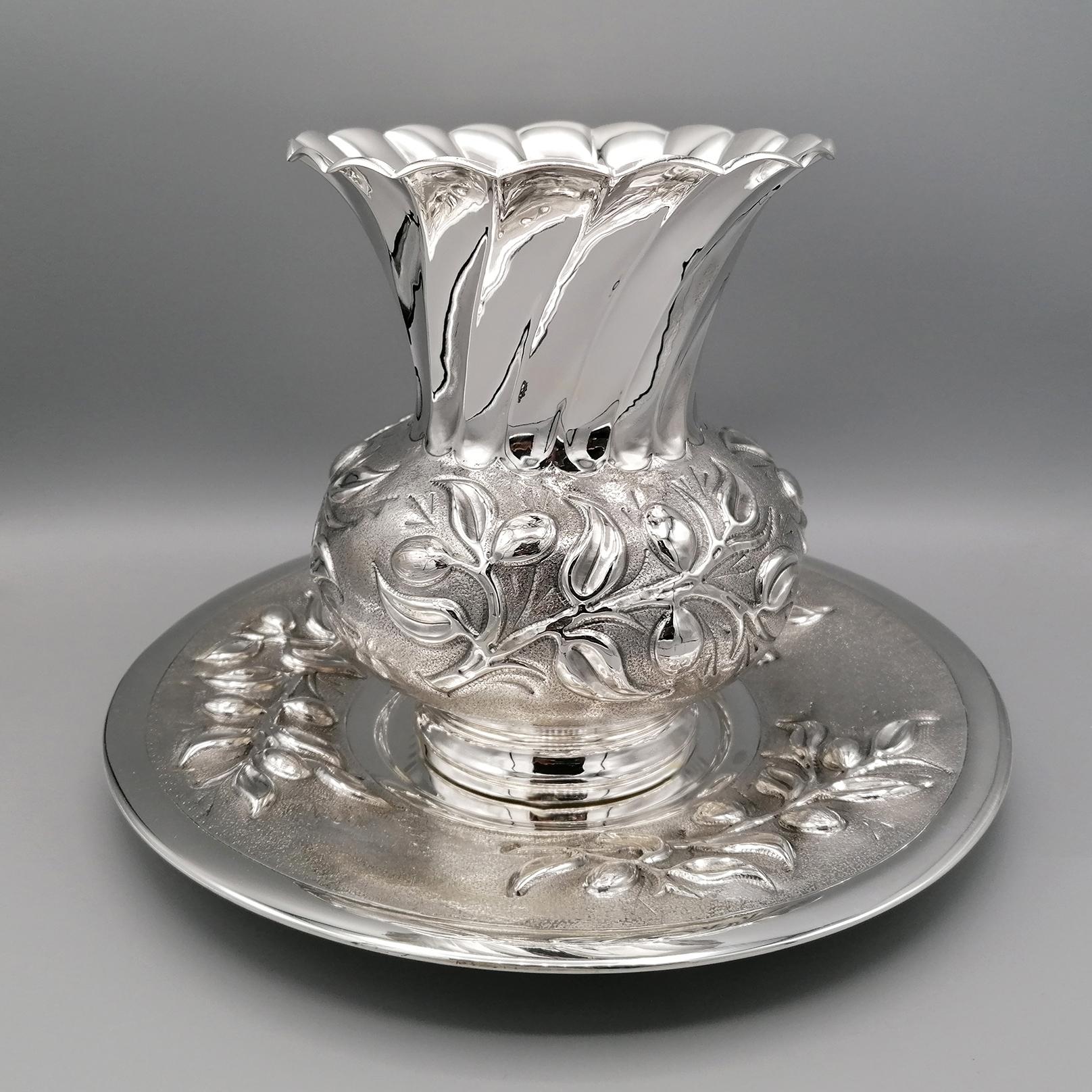 Italienische Vase aus massivem Silber des 20. Jahrhunderts mit Schale im Angebot 9