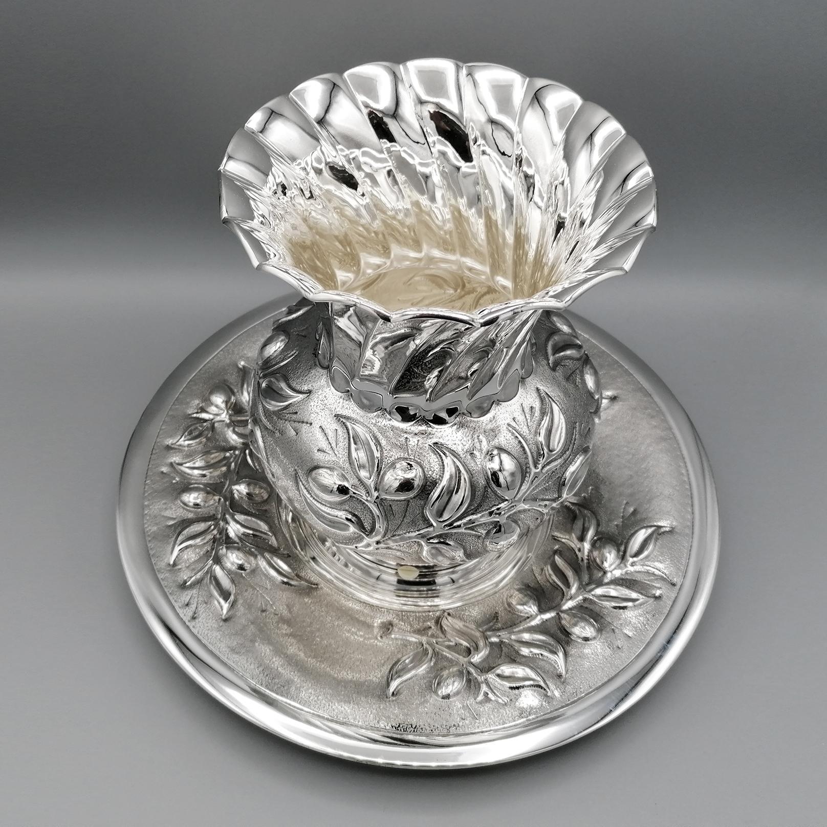 Italienische Vase aus massivem Silber des 20. Jahrhunderts mit Schale (Sonstiges) im Angebot