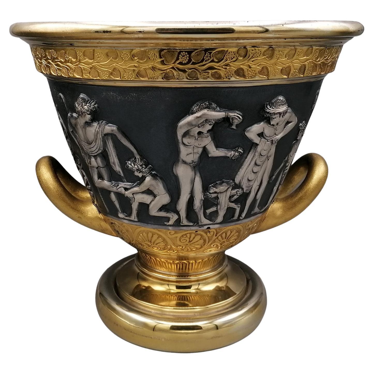 Italienische Vase aus massivem Silber des 20. Jahrhunderts mit Griffen im etruskischen Stil