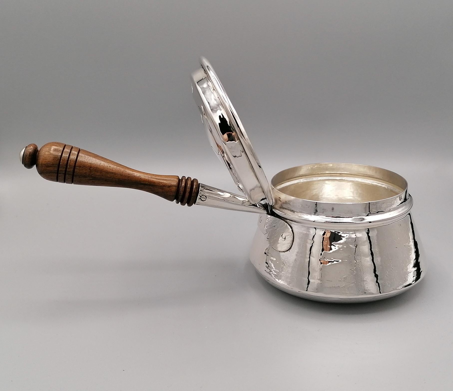 20th Century Italian Solid Silver Warmer with Wooden Handle For Sale 4