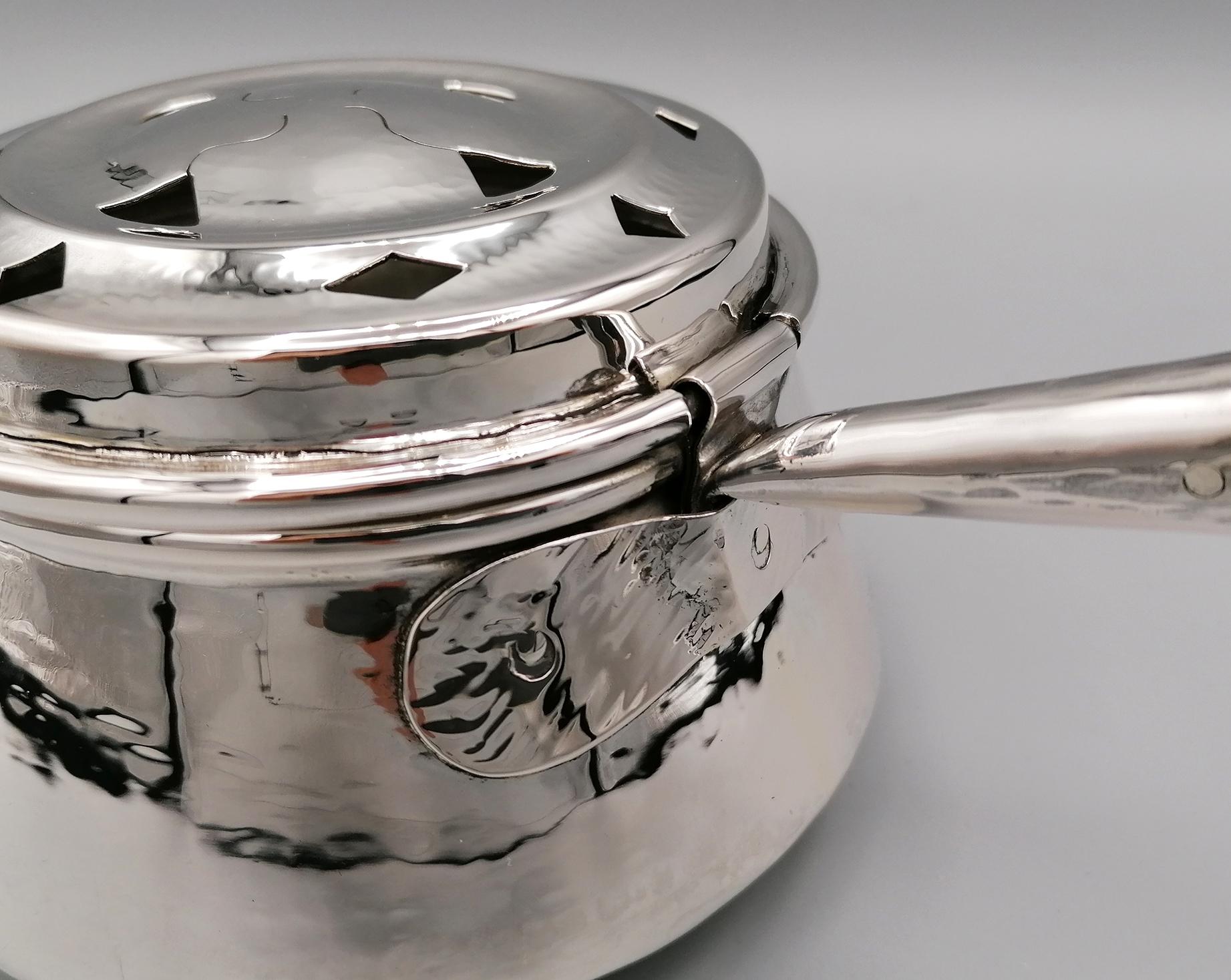 20th Century Italian Solid Silver Warmer with Wooden Handle For Sale 6