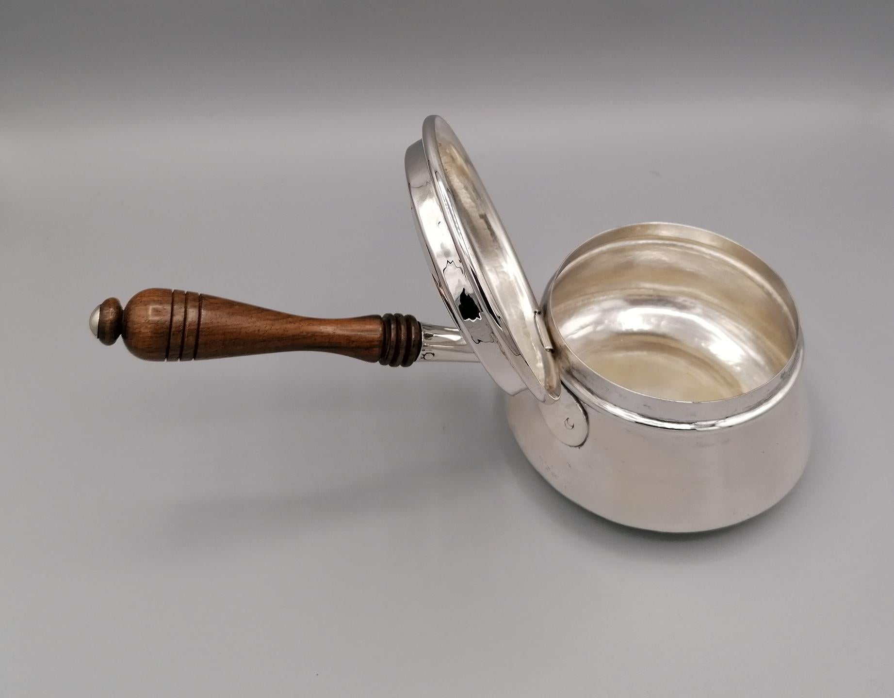 20th Century Italian Solid Silver Warmer with Wooden Handle For Sale 7
