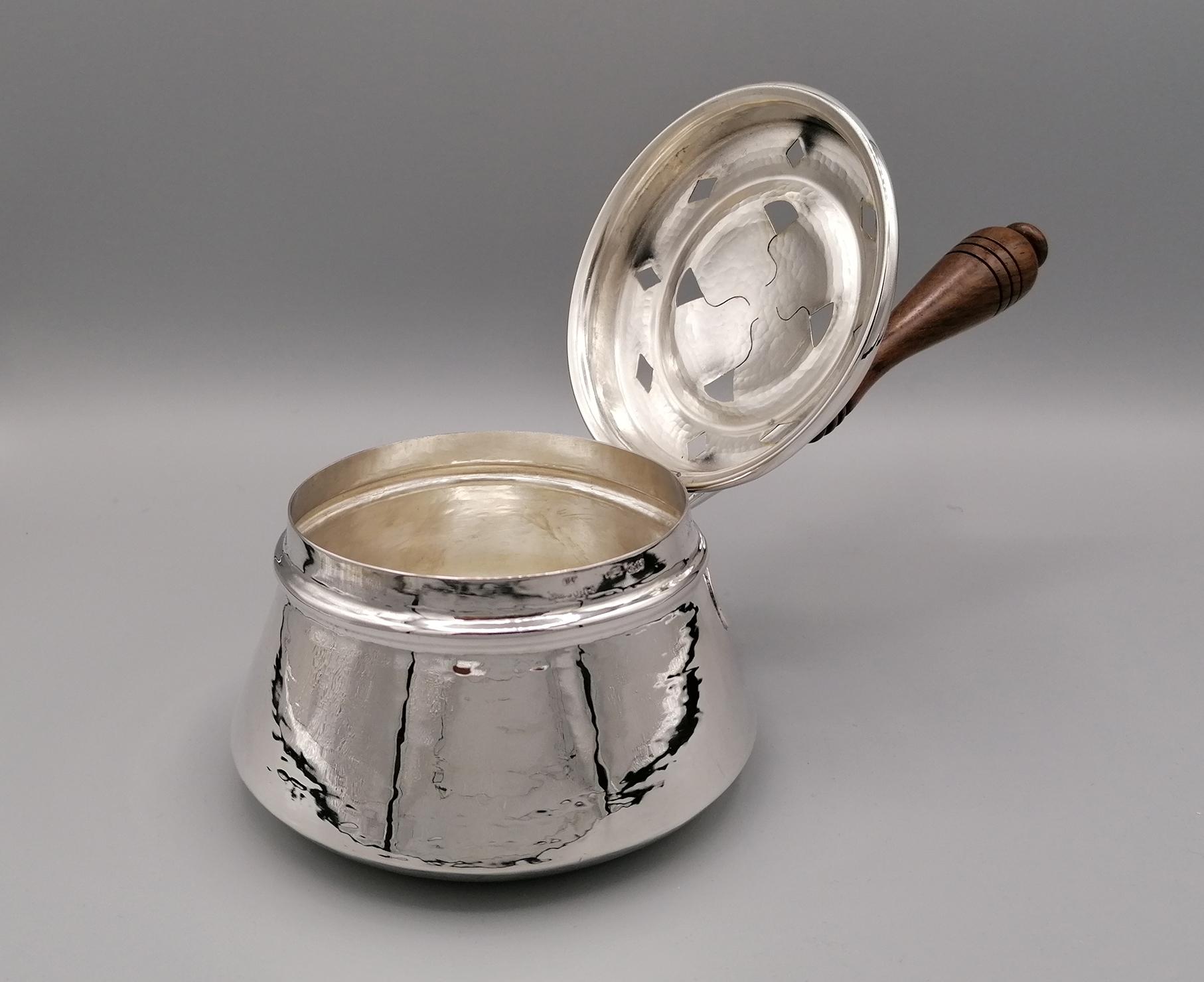 20th Century Italian Solid Silver Warmer with Wooden Handle For Sale 8