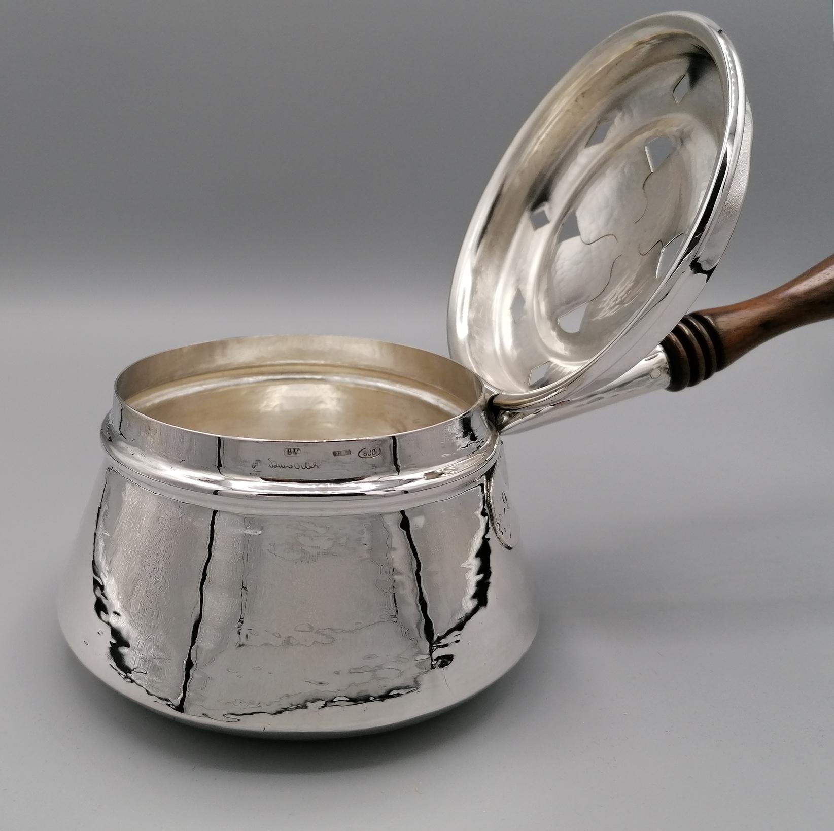 20th Century Italian Solid Silver Warmer with Wooden Handle For Sale 9
