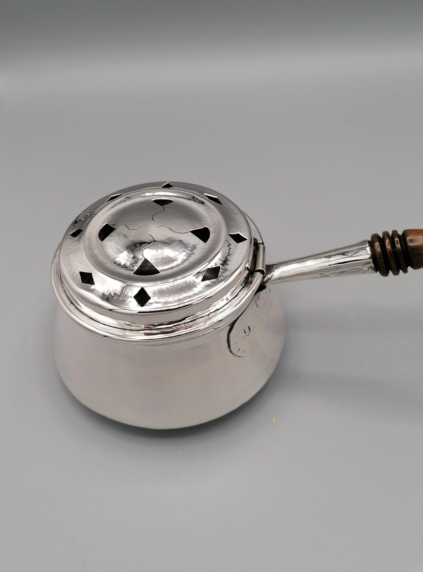 Late 20th Century 20th Century Italian Solid Silver Warmer with Wooden Handle For Sale