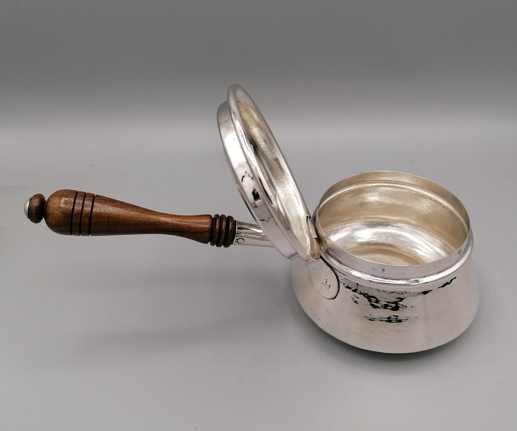 20th Century Italian Solid Silver Warmer with Wooden Handle For Sale 3