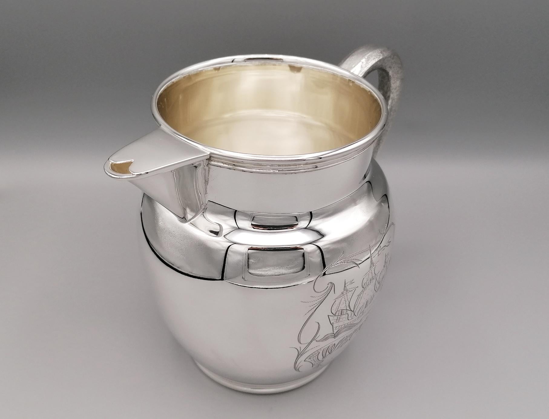 Engraved 20th Century Italian Solid Silver Water Jug For Sale