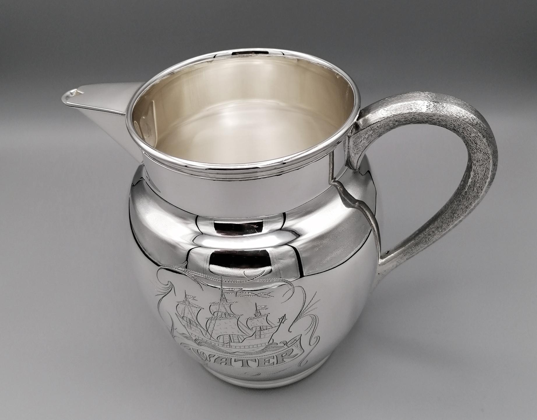 Engraved 20th Century Italian Solid Silver Water Jug For Sale