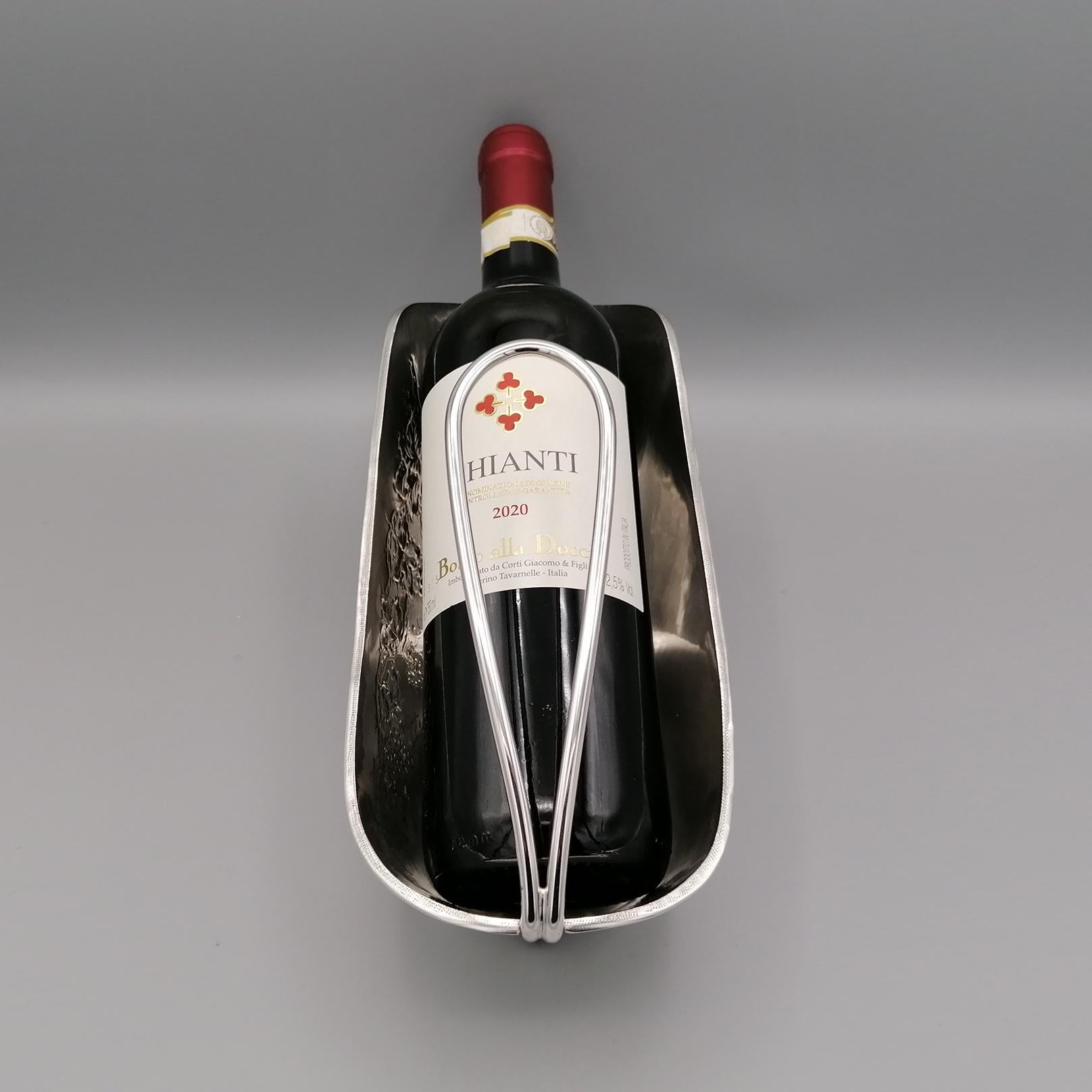 Embossed 20th Century Italian Solid Silver Wine Bottle Holder