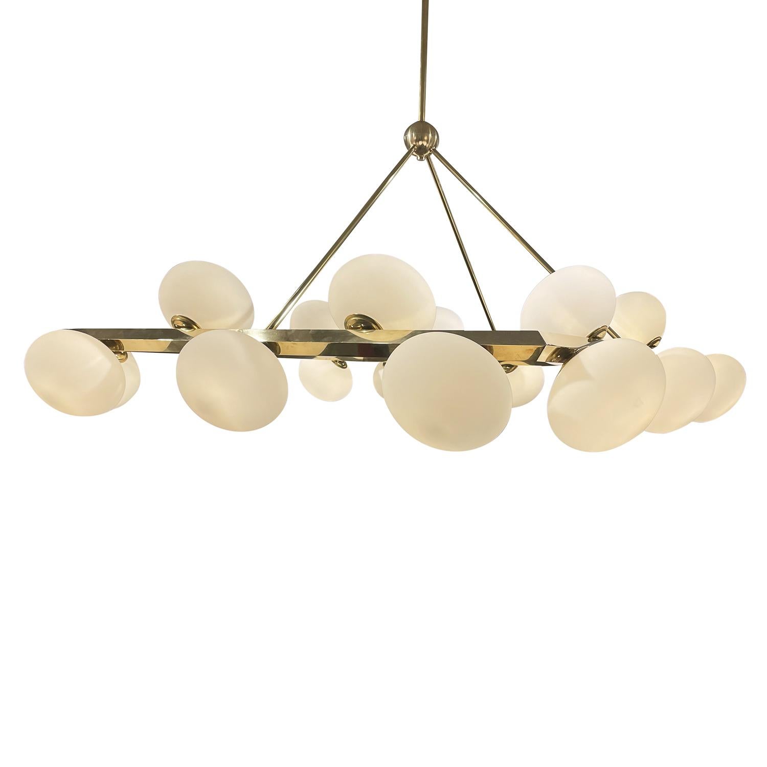 Mid-Century Modern 20th Century Italian Square Opaline Glass Chandelier in the Style of Stilnovo For Sale