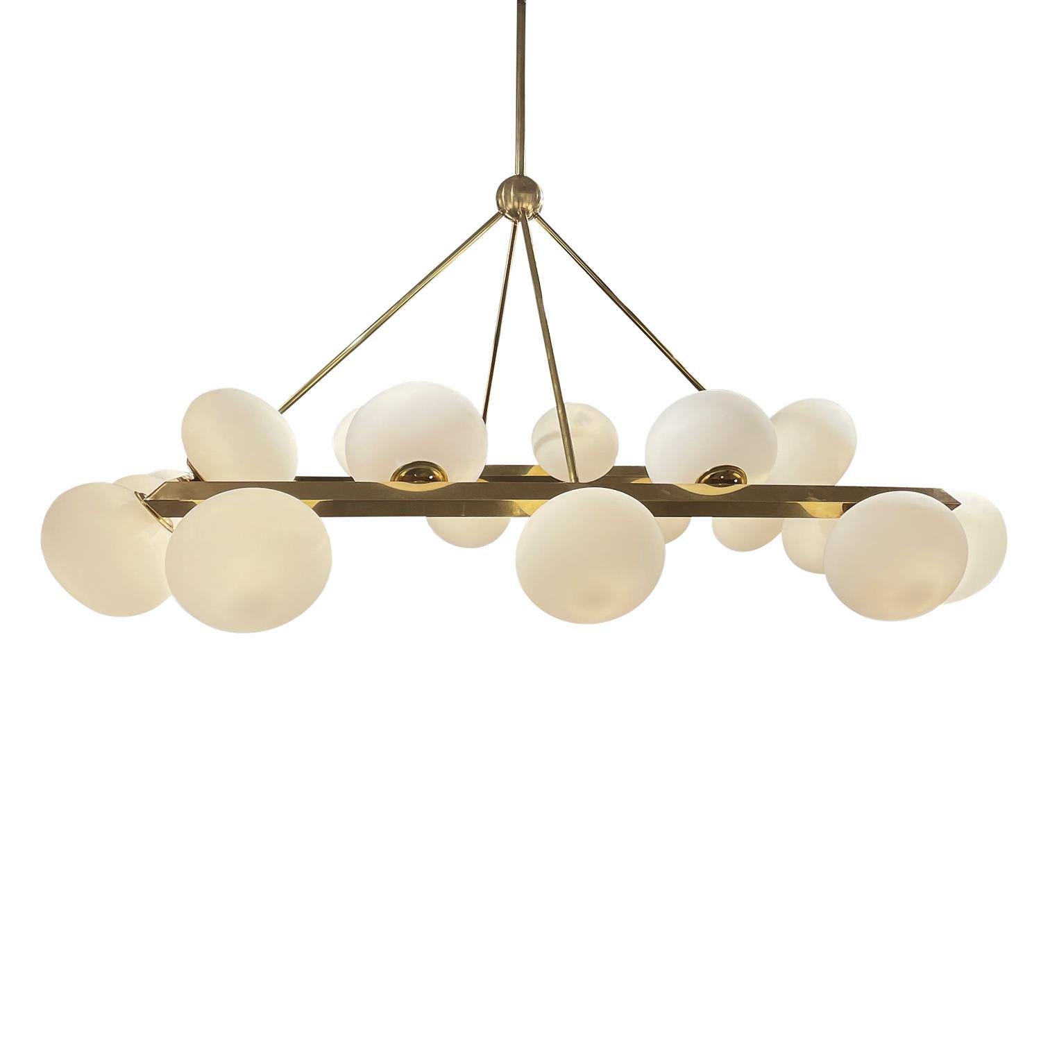 Polished 20th Century Italian Square Opaline Glass Chandelier in the Style of Stilnovo For Sale