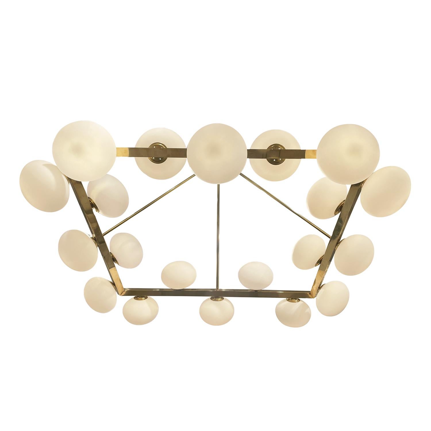 20th Century Italian Square Opaline Glass Chandelier in the Style of Stilnovo In Good Condition For Sale In West Palm Beach, FL