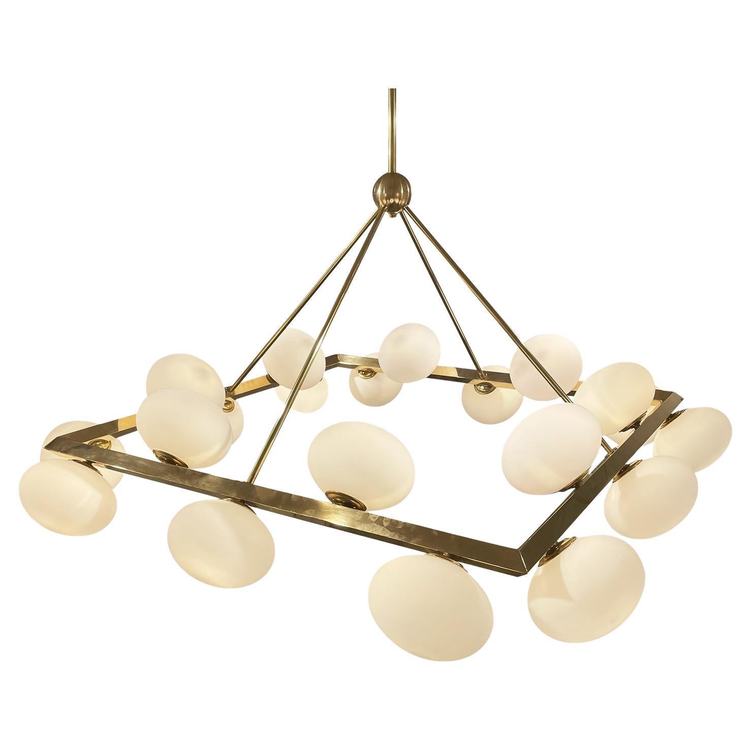 20th Century Italian Square Opaline Glass Chandelier in the Style of Stilnovo For Sale