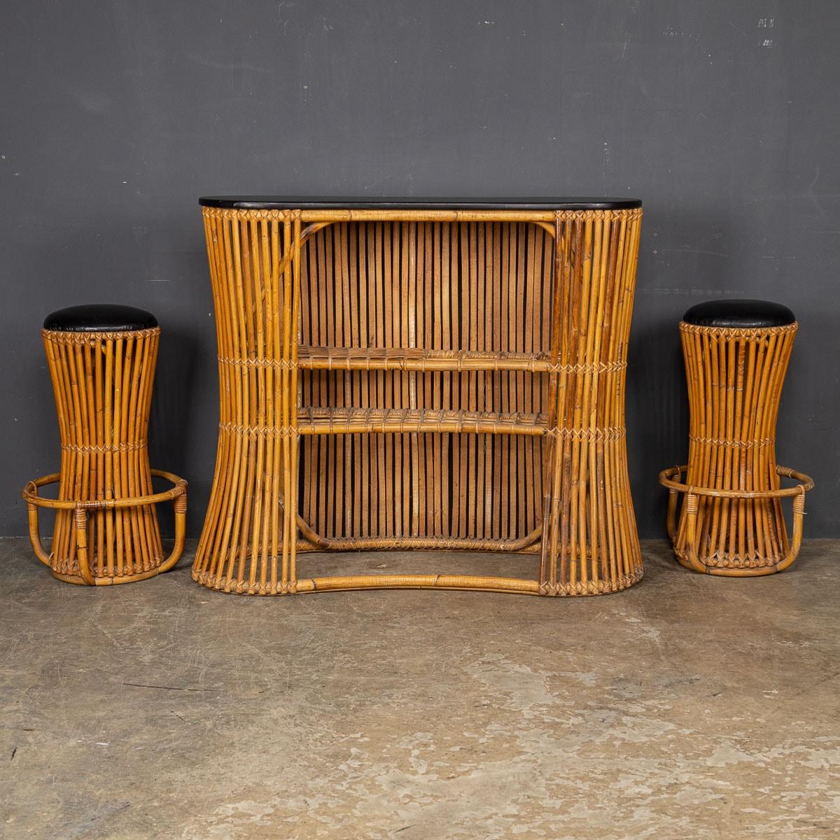 20th Century Italian Standing Bamboo Dry Bar & Stools, c.1960 For Sale 2