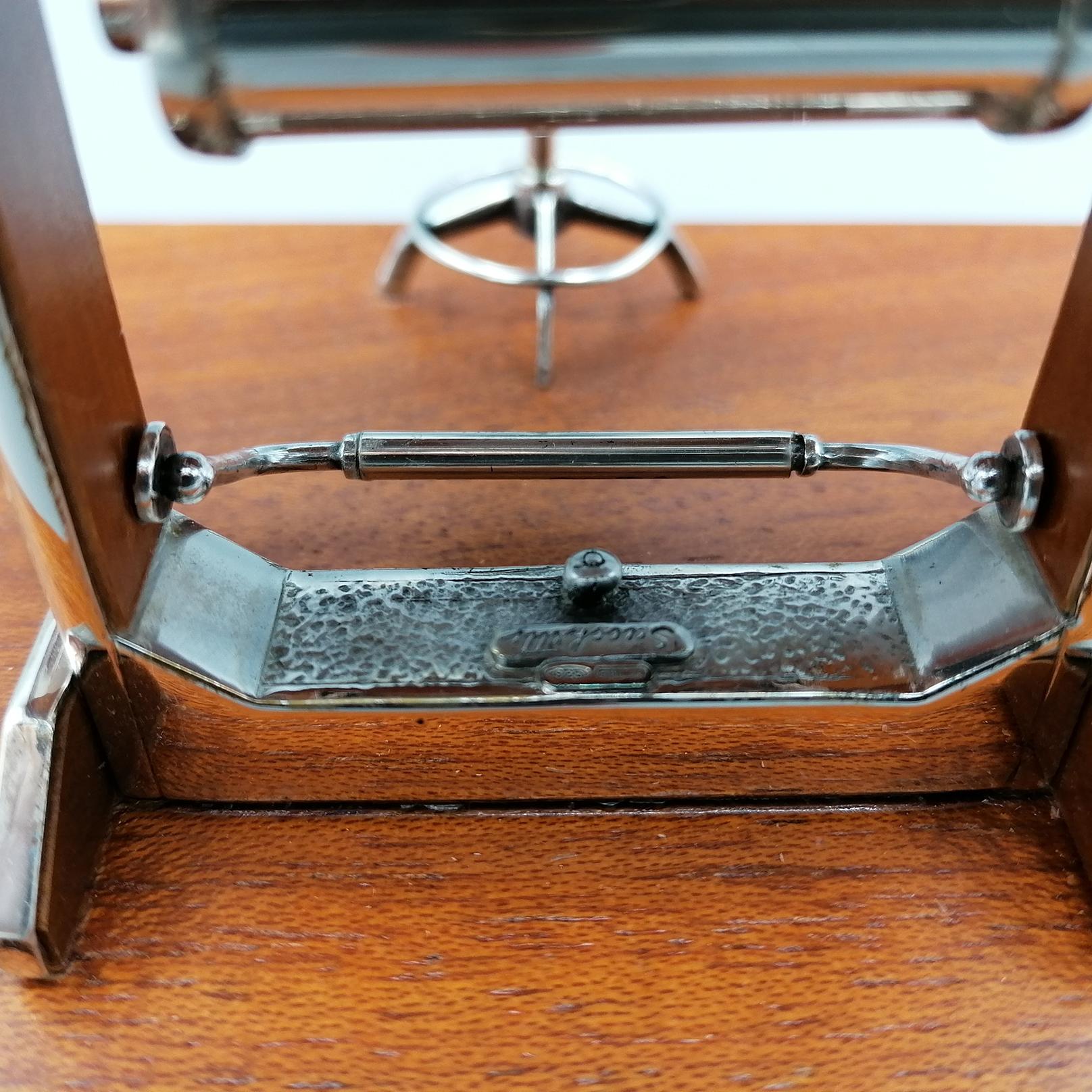 20th century Italian Sterlig Silver and Walnut Roots Miniature Drafting Machine 3