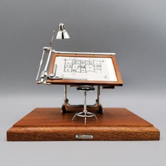 20th century Italian Sterlig Silver and Walnut Roots Miniature Drafting Machine