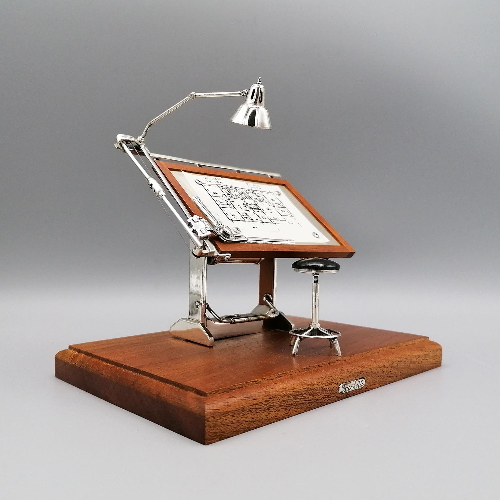 Other 20th century Italian Sterlig Silver and Walnut Roots Miniature Drafting Machine