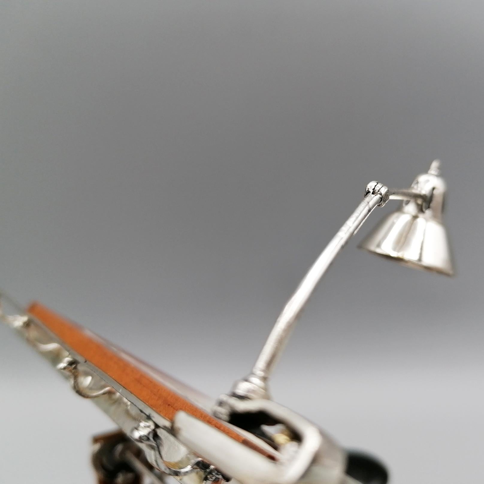 20th Century 20th century Italian Sterlig Silver and Walnut Roots Miniature Drafting Machine
