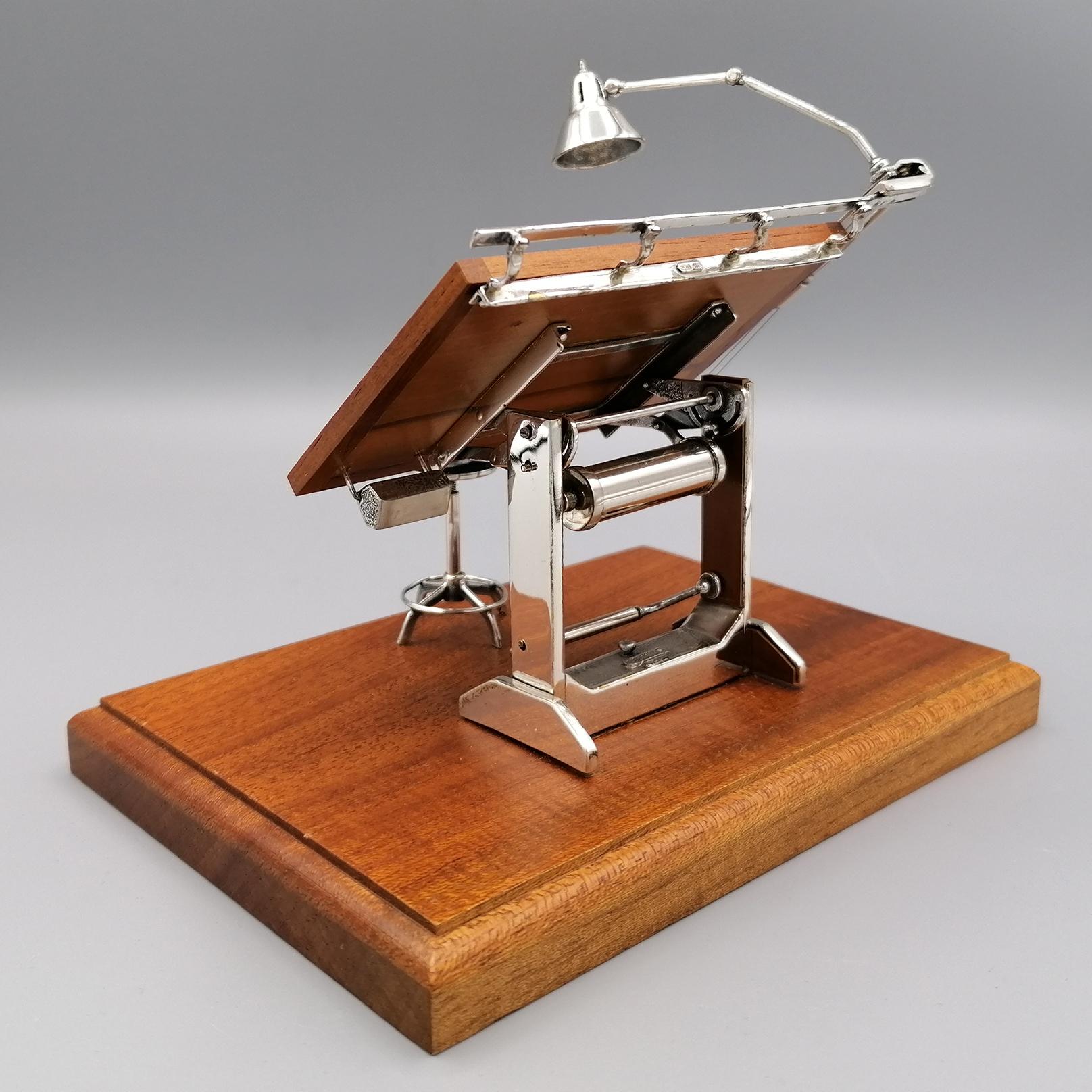 Sterling Silver 20th century Italian Sterlig Silver and Walnut Roots Miniature Drafting Machine