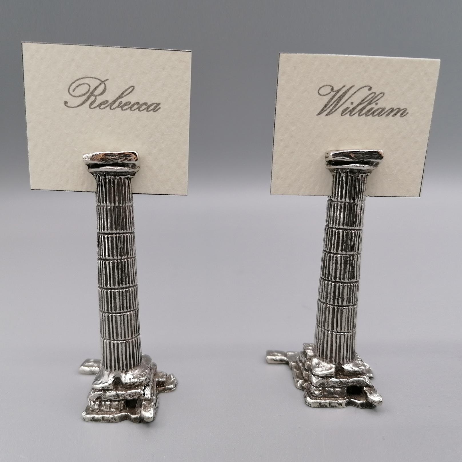 12 table place card in sterling silver.
They are made in fusion and engraving finishing, as a copy of the Roman columns as can be admired in the Roman Forum in Rome.
Silver Art - Alessandria - Italy which later incorparated by Arval Argenti