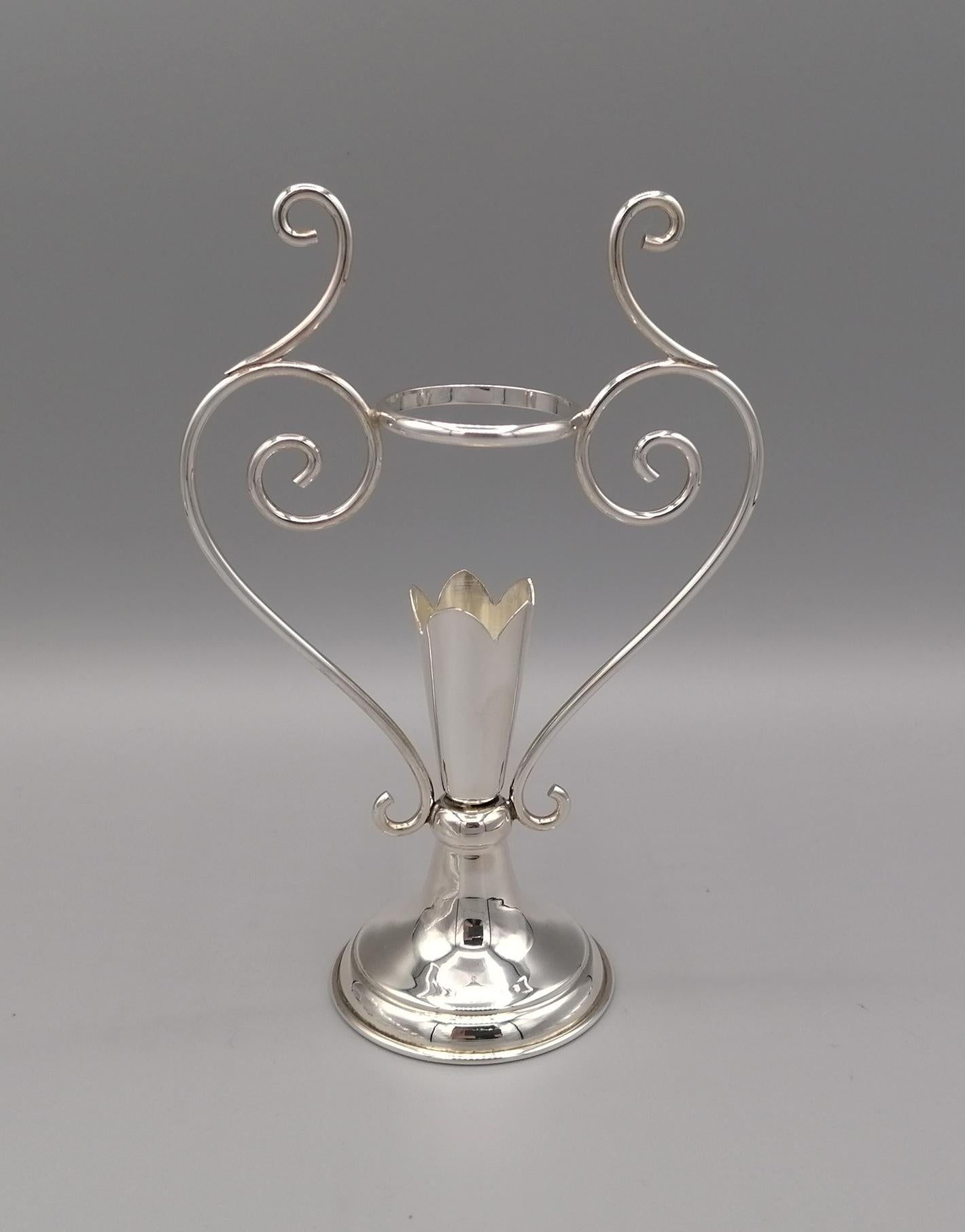 20th Century Italian Sterling Silve Vase with Handcut Crystal Flowers Holder For Sale 3