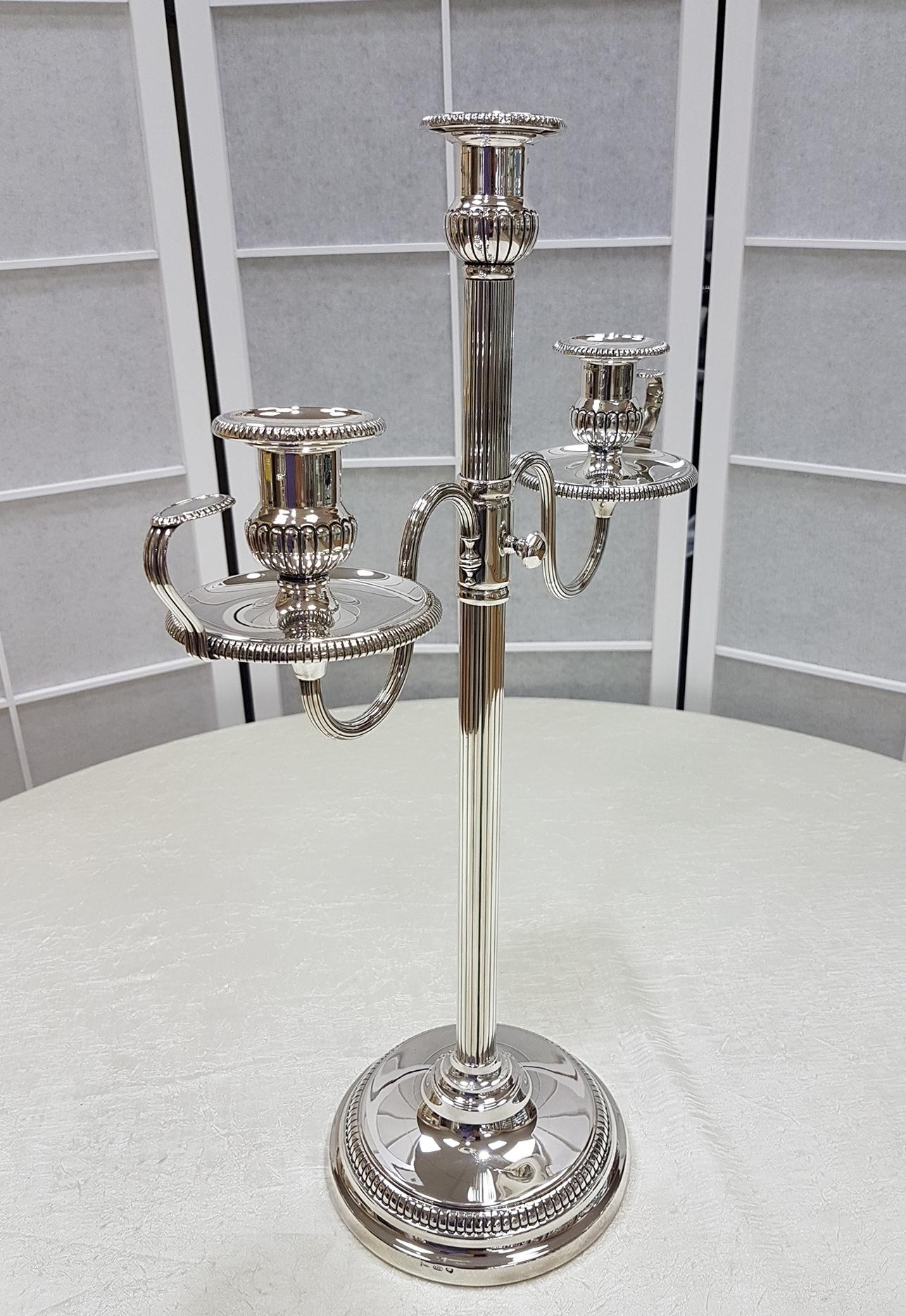 20th Century Italian Sterling Silver 3 Lights Telescopic Candelabra For Sale 5